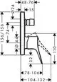 Schematik eines Unterputz-Wannenmischers von Hansgrohe mit verschiedenen Maßangaben und Anschlussdetails. Einheitliche Linien und Dimensionen sind gut erkennbar.